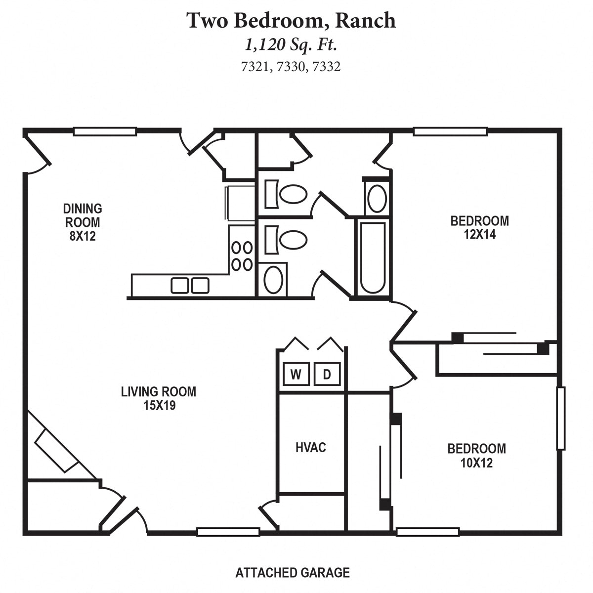 Floor plan for 2 beds, 1.5 baths, 1120 sqft